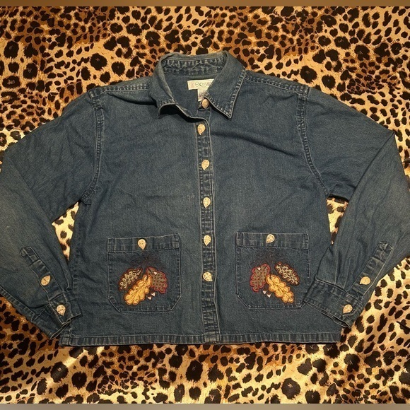 Vintage Fall Themed Lightweight Denim Jacket - Picture 1 of 6